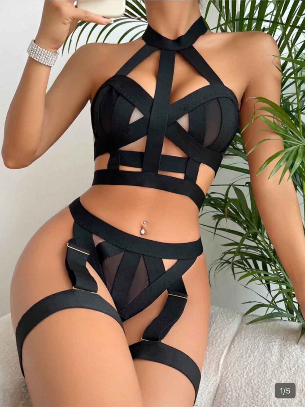 Strappy Black Cutout Lingerie Set